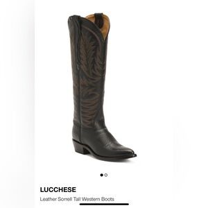 LUCCHESE Black Leather Sorrell Tall Western Boots